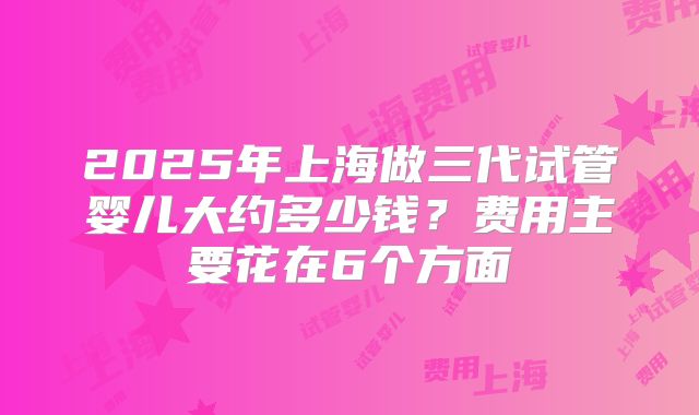 2025年上海做三代试管婴儿大约多少钱?费用主要花在6个方面