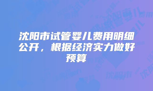 沈阳市试管婴儿费用明细公开,根据经济实力做好预算
