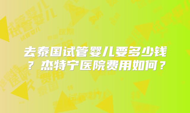 去泰国试管婴儿要多少钱?杰特宁医院费用如何?