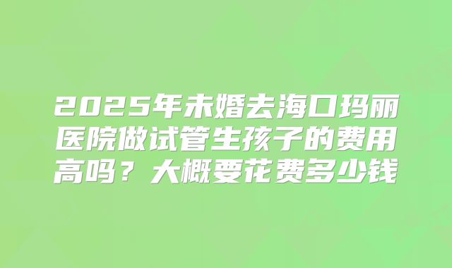 2025年未婚去海口玛丽医院做试管生孩子的费用高吗?大概要花费多少钱