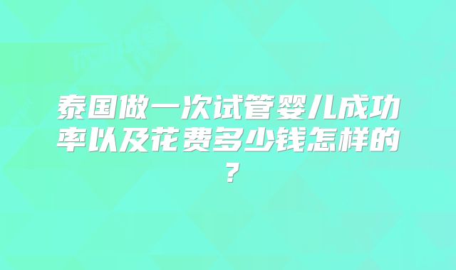 泰国做一次试管婴儿成功率以及花费多少钱怎样的?