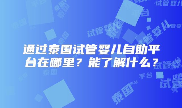 通过泰国试管婴儿自助平台在哪里?能了解什么?