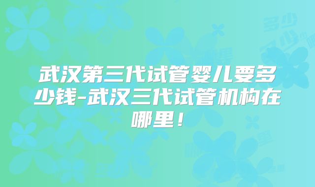 武汉第三代试管婴儿要多少钱-武汉三代试管机构在哪里!
