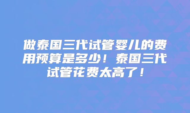 做泰国三代试管婴儿的费用预算是多少!泰国三代试管花费太高了!