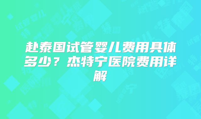 赴泰国试管婴儿费用具体多少？杰特宁医院费用详解