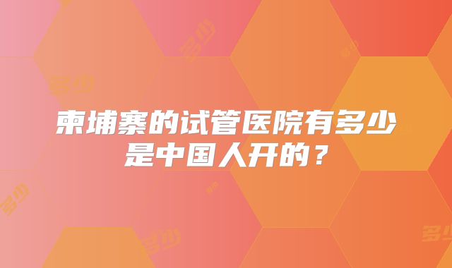 柬埔寨的试管医院有多少是中国人开的?