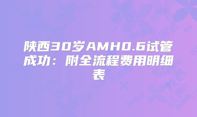 陕西30岁AMH0.6试管成功：附全流程费用明细表
