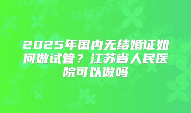 2025年国内无结婚证如何做试管？江苏省人民医院可以做吗