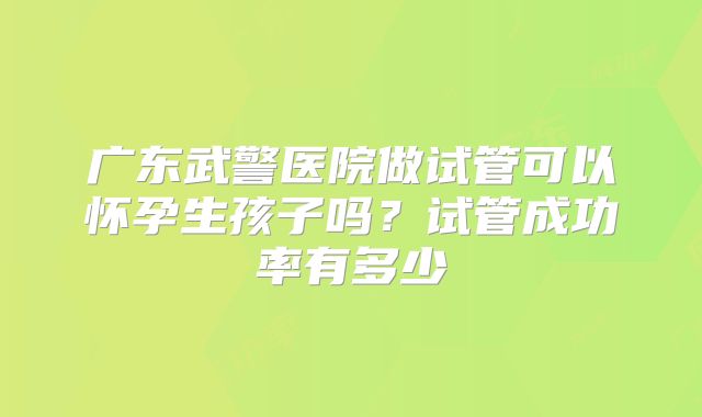 广东武警医院做试管可以怀孕生孩子吗？试管成功率有多少