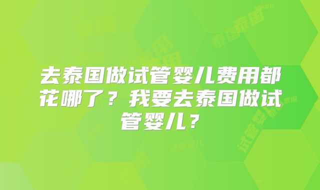 去泰国做试管婴儿费用都花哪了？我要去泰国做试管婴儿？