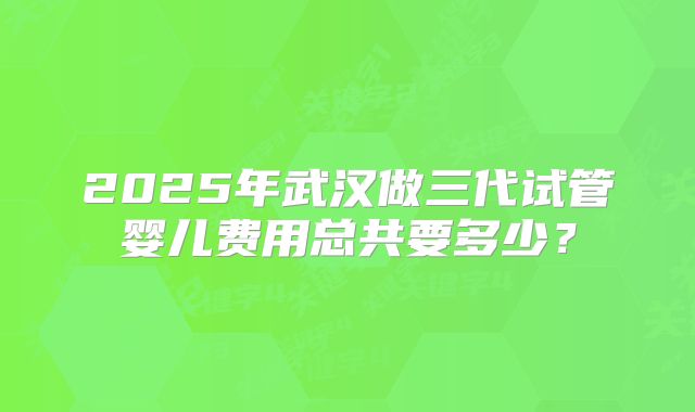 2025年武汉做三代试管婴儿费用总共要多少?