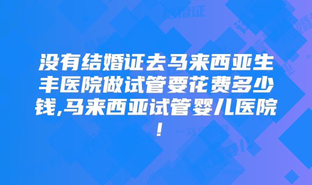 没有结婚证去马来西亚生丰医院做试管要花费多少钱,马来西亚试管婴儿医院!