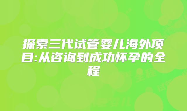 探索三代试管婴儿海外项目:从咨询到成功怀孕的全程