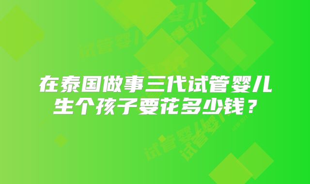 在泰国做事三代试管婴儿生个孩子要花多少钱？