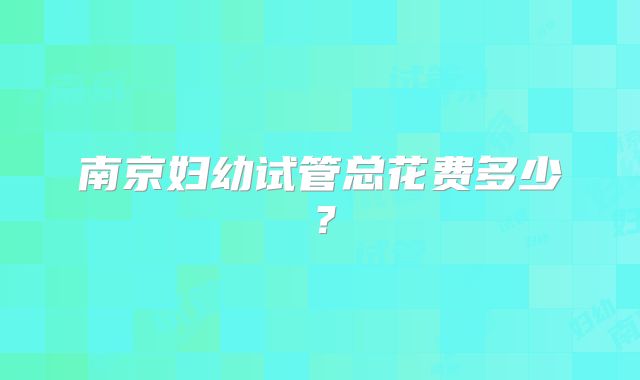 南京妇幼试管总花费多少？