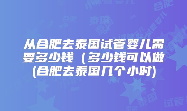 从合肥去泰国试管婴儿需要多少钱（多少钱可以做(合肥去泰国几个小时)