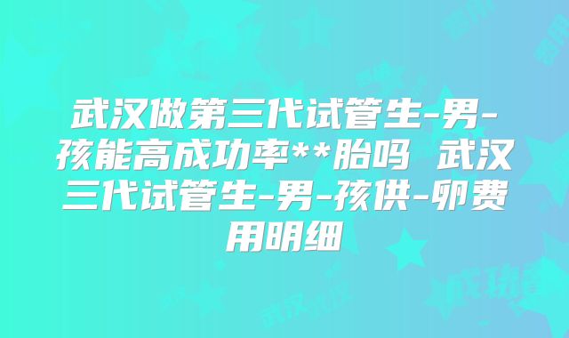 武汉做第三代试管生-男-孩能高成功率**胎吗 武汉三代试管生-男-孩供-卵费用明细