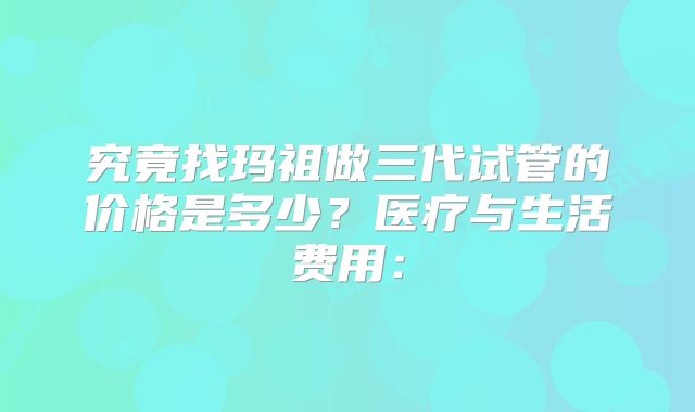 究竟找玛祖做三代试管的价格是多少?医疗与生活费用: