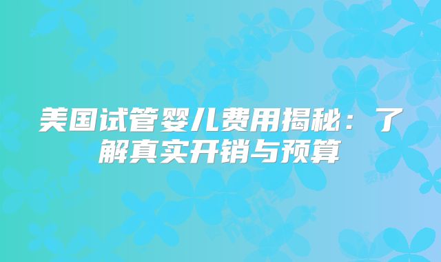 美国试管婴儿费用揭秘：了解真实开销与预算