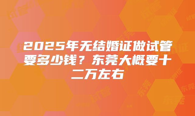2025年无结婚证做试管要多少钱？东莞大概要十二万左右