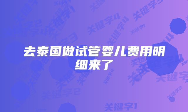 去泰国做试管婴儿费用明细来了