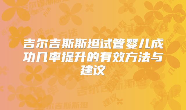 吉尔吉斯斯坦试管婴儿成功几率提升的有效方法与建议