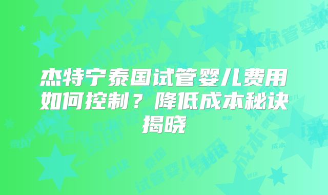杰特宁泰国试管婴儿费用如何控制？降低成本秘诀揭晓