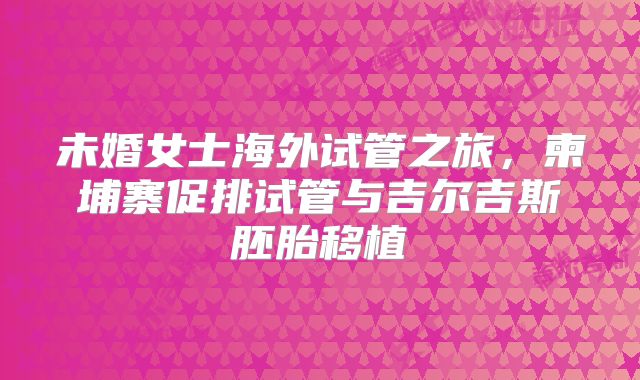 未婚女士海外试管之旅，柬埔寨促排试管与吉尔吉斯胚胎移植