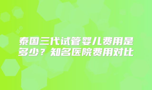 泰国三代试管婴儿费用是多少?知名医院费用对比