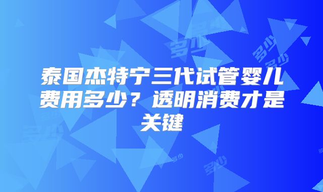 泰国杰特宁三代试管婴儿费用多少？透明消费才是关键