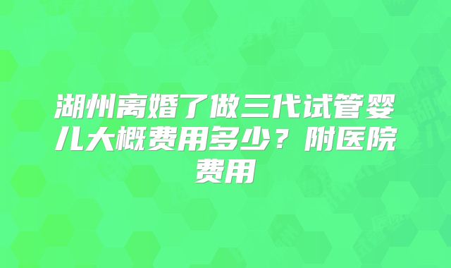 湖州离婚了做三代试管婴儿大概费用多少？附医院费用
