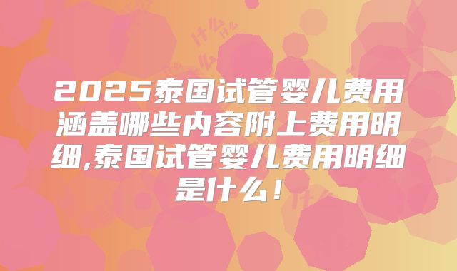 2025泰国试管婴儿费用涵盖哪些内容附上费用明细,泰国试管婴儿费用明细是什么！