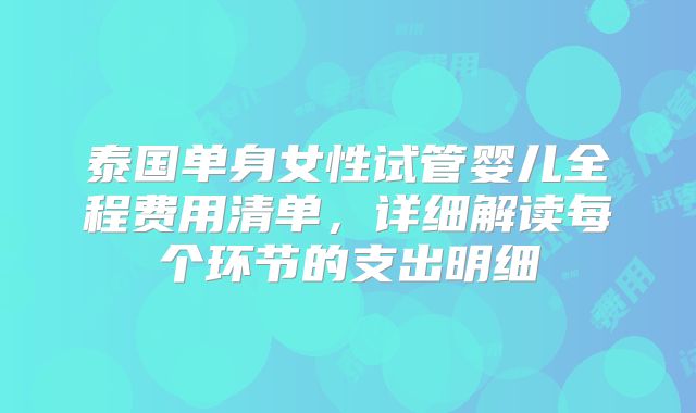 泰国单身女性试管婴儿全程费用清单,详细解读每个环节的支出明细