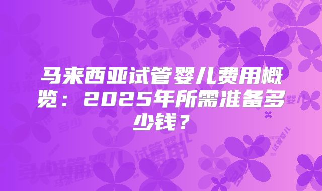 马来西亚试管婴儿费用概览：2025年所需准备多少钱？