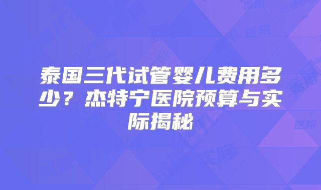 泰国三代试管婴儿费用多少？杰特宁医院预算与实际揭秘