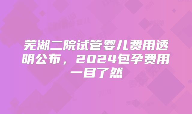 芜湖二院试管婴儿费用透明公布，2024包孕费用一目了然