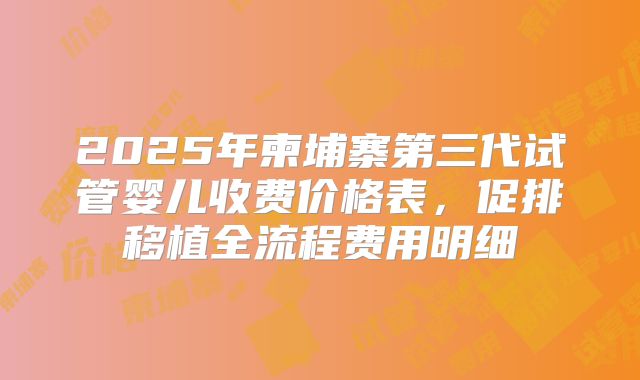 2025年柬埔寨第三代试管婴儿收费价格表,促排移植全流程费用明细