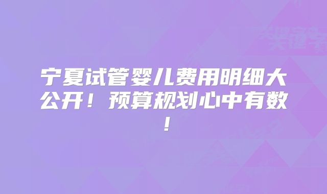 宁夏试管婴儿费用明细大公开！预算规划心中有数！