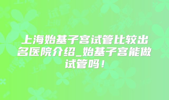 上海始基子宫试管比较出名医院介绍_始基子宫能做试管吗!