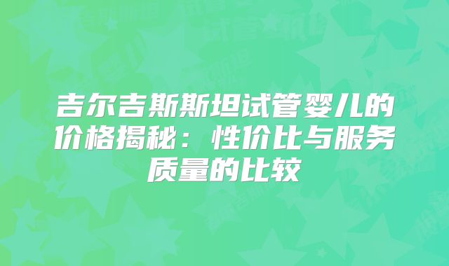 吉尔吉斯斯坦试管婴儿的价格揭秘：性价比与服务质量的比较