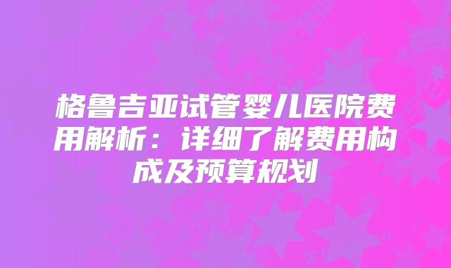 格鲁吉亚试管婴儿医院费用解析：详细了解费用构成及预算规划