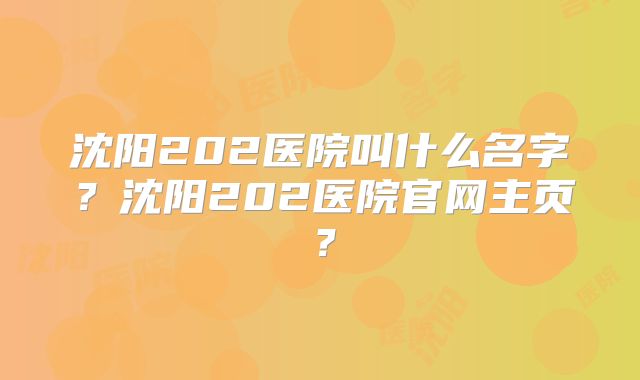 沈阳202医院叫什么名字?沈阳202医院官网主页?
