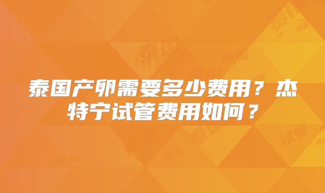 泰国产卵需要多少费用？杰特宁试管费用如何？