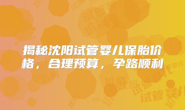 揭秘沈阳试管婴儿保胎价格，合理预算，孕路顺利