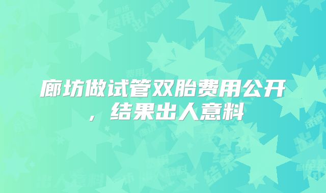 廊坊做试管双胎费用公开,结果出人意料