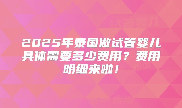 2025年泰国做试管婴儿具体需要多少费用？费用明细来啦！