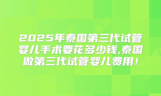 2025年泰国第三代试管婴儿手术要花多少钱,泰国做第三代试管婴儿费用！
