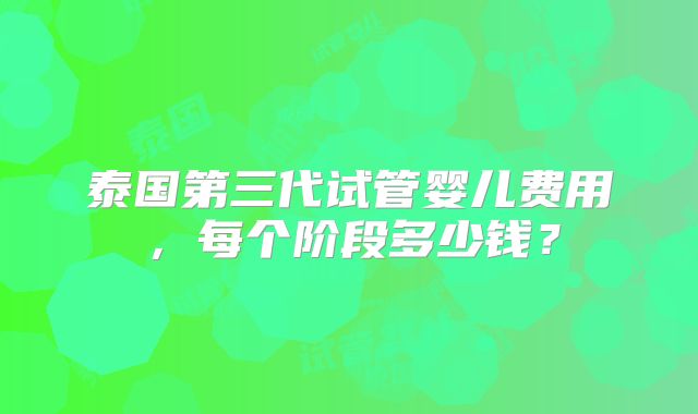 泰国第三代试管婴儿费用，每个阶段多少钱？