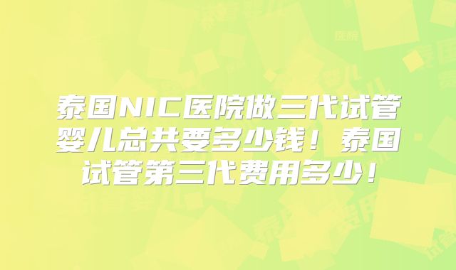 泰国NIC医院做三代试管婴儿总共要多少钱!泰国试管第三代费用多少!