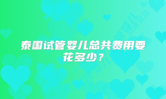 泰国试管婴儿总共费用要花多少？